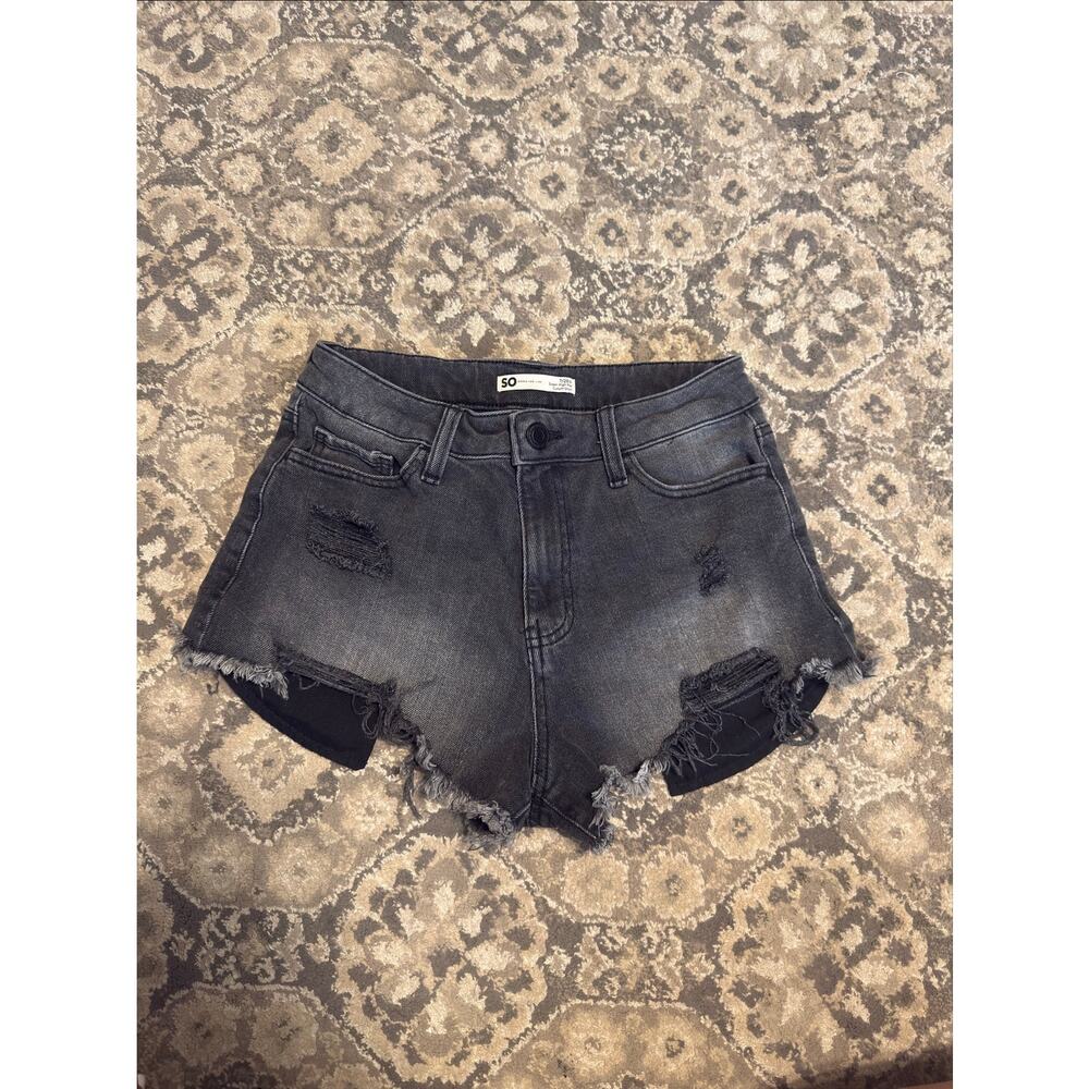 SO Super High Rise Cutoff Shorts Black Distressed Denim Womens 7/28 Raw Hem